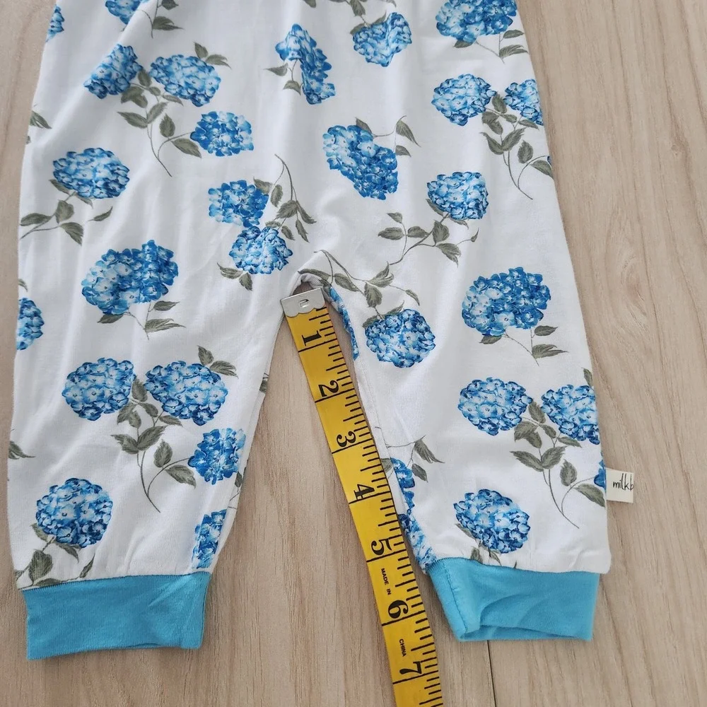Milkberry Baby Girls 6-9M Blue Hydrangea Bamboo 3 Piece Bodysuit Legging Set NWT